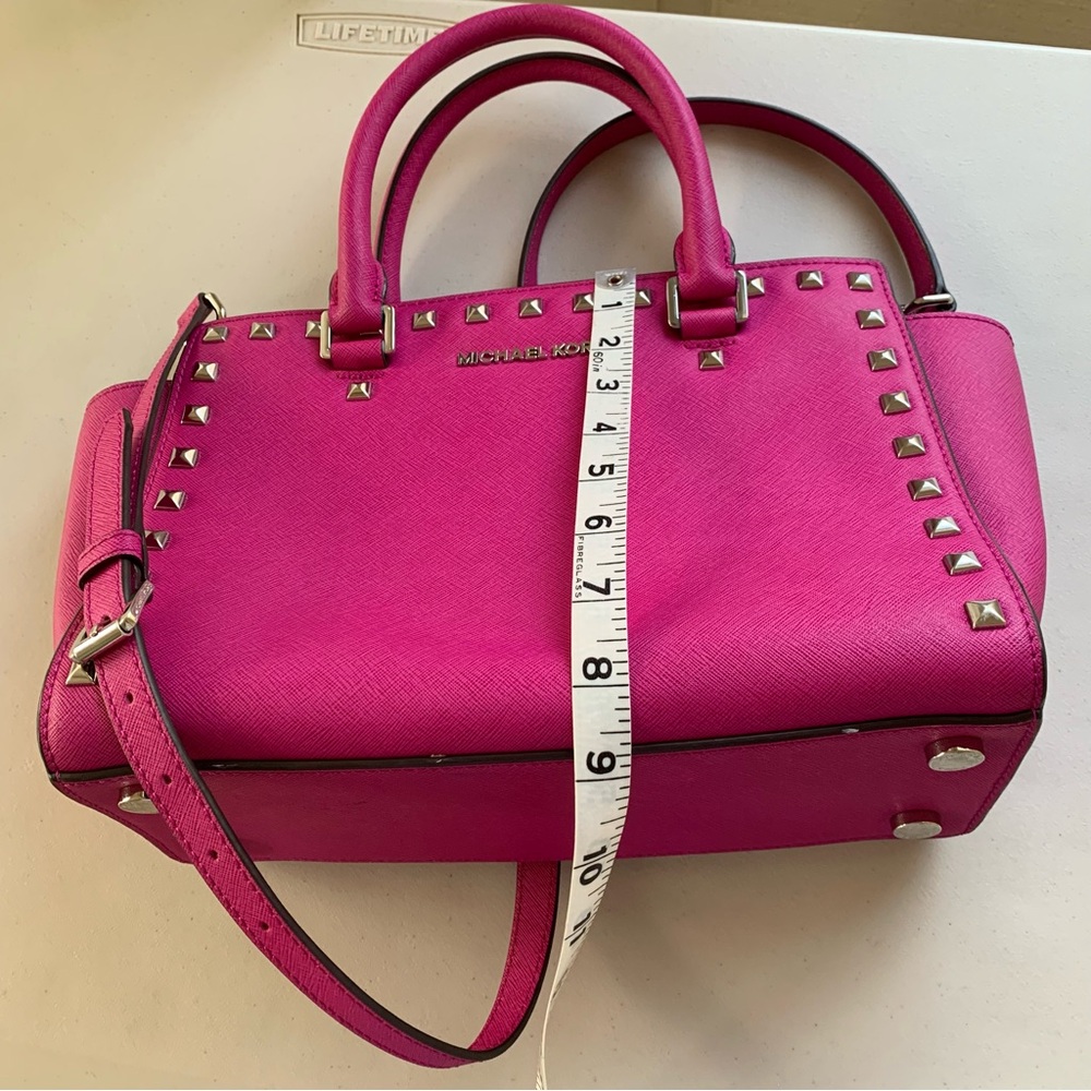 Michael Kors Fuchsia Pink Leather Medium Size Studded Satchel - Picture 5 of 12